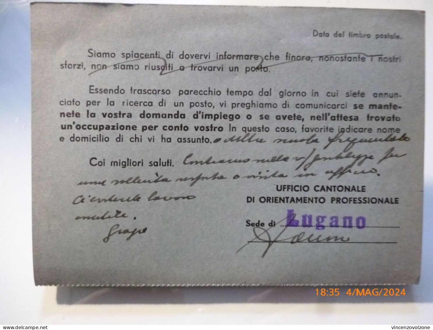 Cartolina Postale Viaggiata "UFFICIO CANTONALE DI ORIENTAMENTO PROFESSIONALE" 1967 - Lettres & Documents