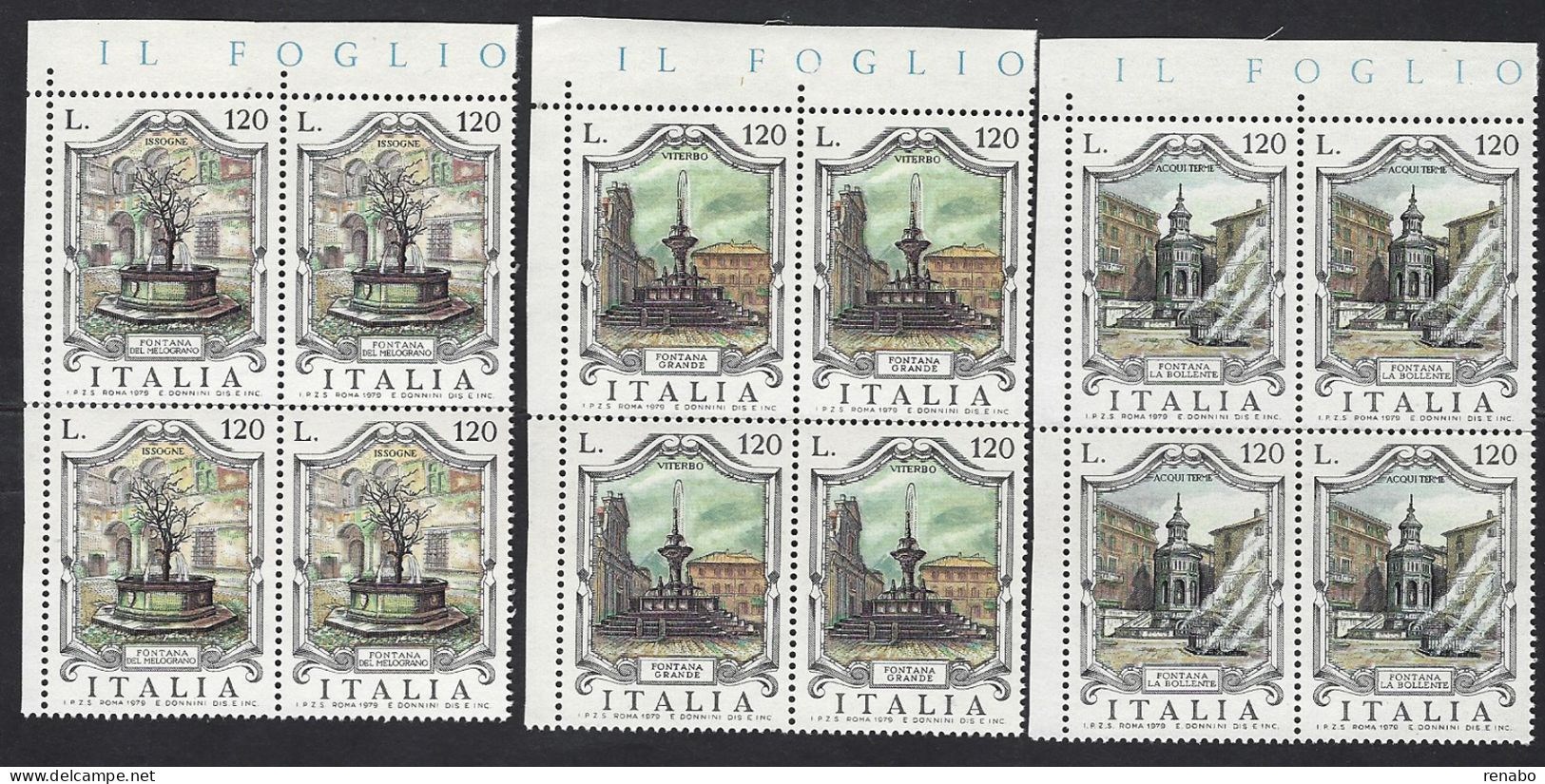 Italia 1979; Fontane D' Italia, Serie Completa In Quartine D' Angolo Accorciato. - 1971-80: Mint/hinged