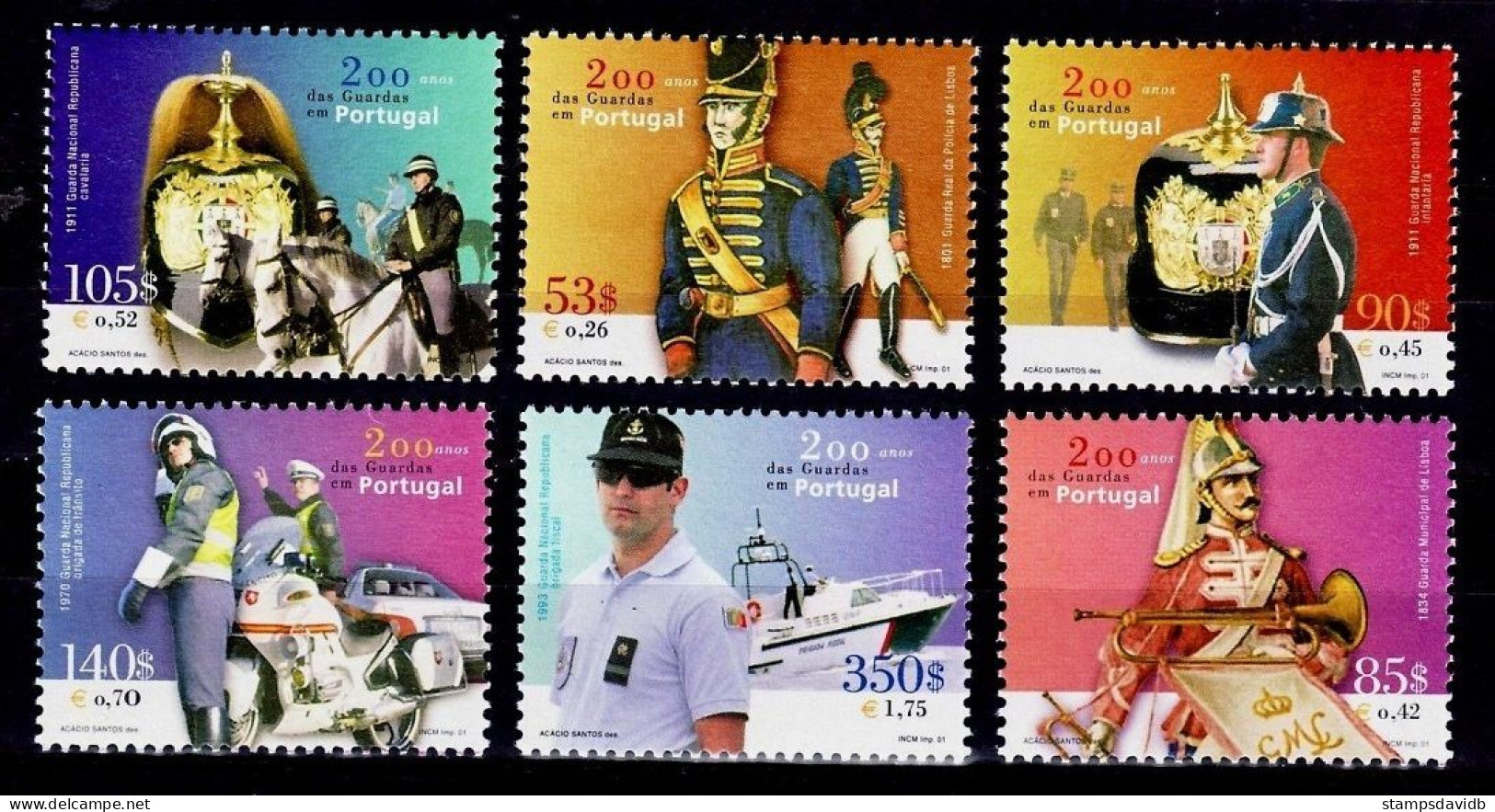 2001 Portugal 2549-2554 200 Years Of Gendarmerie. 9,00 € - Militaria