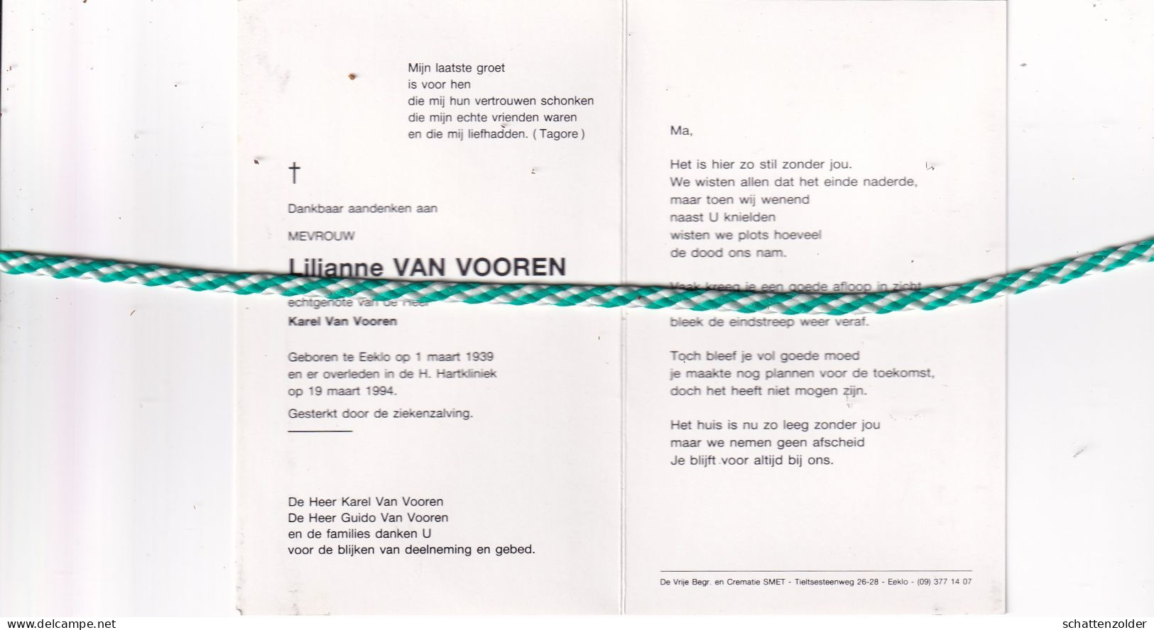 Lilianne Van Vooren, Eeklo 1939, 1994. Foto - Obituary Notices