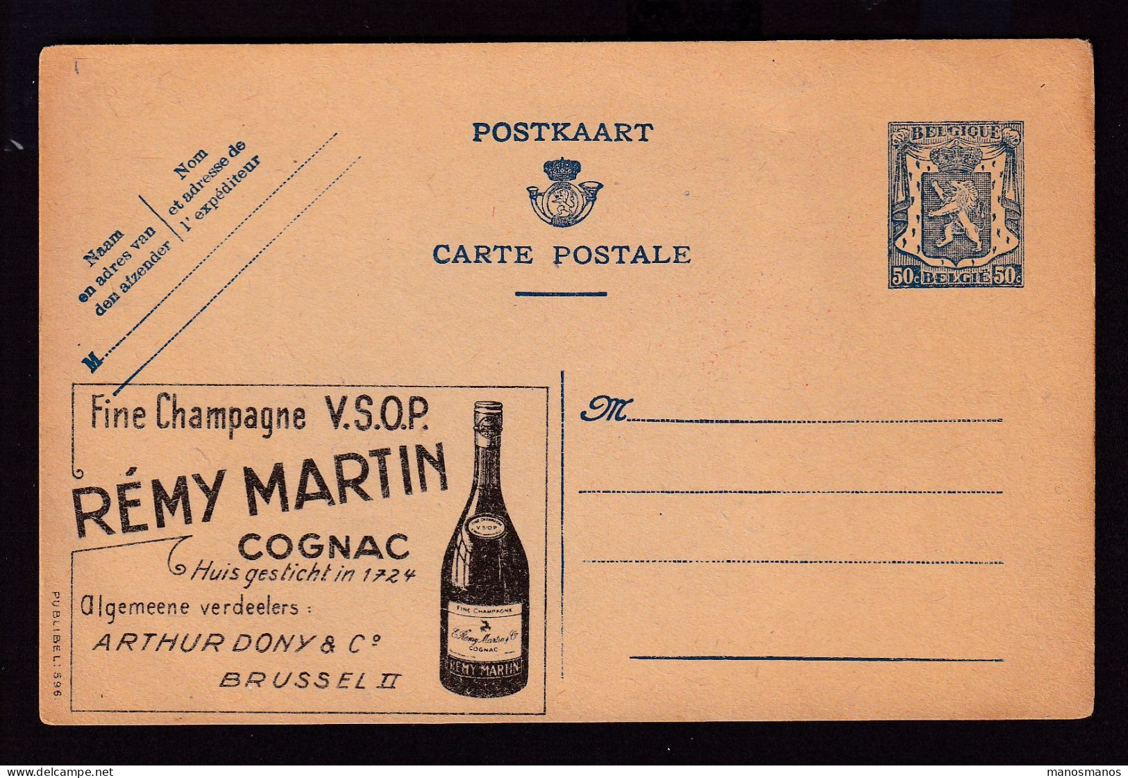 115/41 - Entier Publibel Belge - Cognac Et Fine Champagne Remy Martin - Non Circulé - Vini E Alcolici