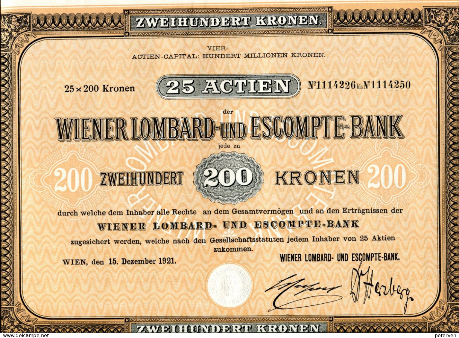 WIENER LOMBARD- Und ESCOMPTE-BANK - 25 Aktien - Bank & Insurance