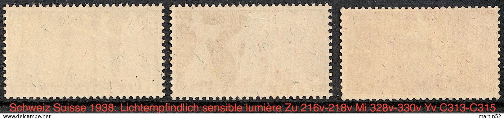 Schweiz Suisse 1938: Lichtempfindlich Sensible Lumière Zu 216v-218v Mi 328v-330v Yv C313-C315 ** MNH (Zu CHF 300.00) - Nuovi