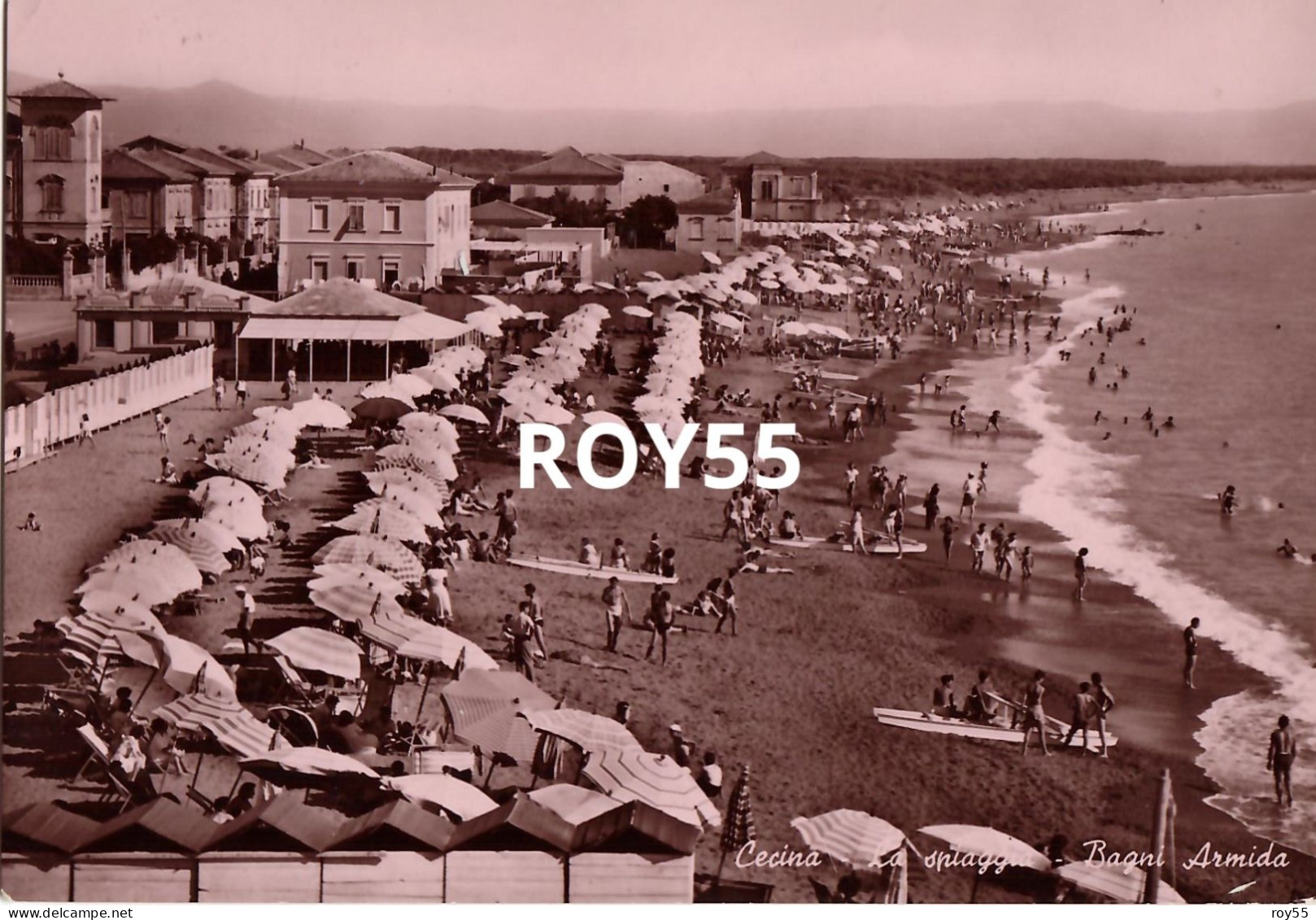 Toscana-livorno-cecina Marina Frazione Di Cecina La Spiaggia Bagni Armida Veduta Bella Animatissima Anni 40 50 - Autres & Non Classés