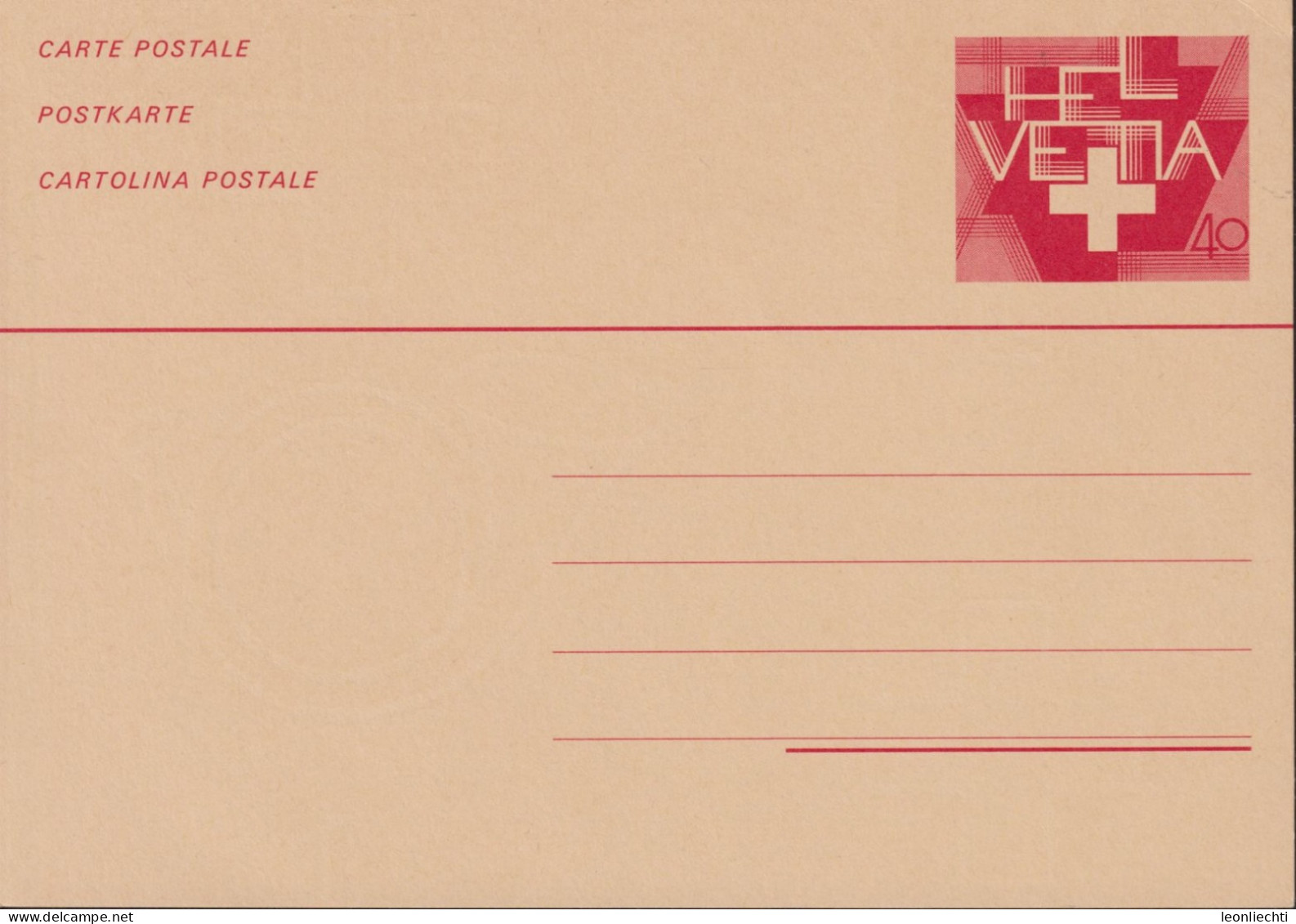 1980 Ganzsache, Neue Zeichnung Schweizerkreuz Zum: 209, 40 Cts. Rot  ** - Interi Postali