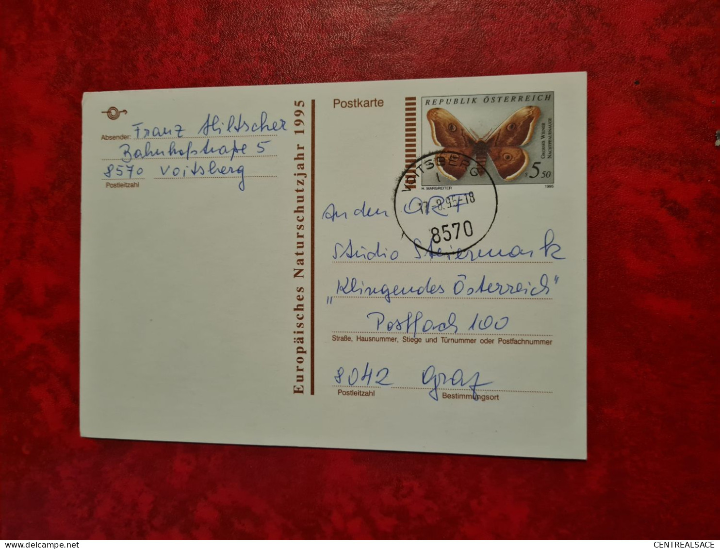 CARTE ENTIER AUTRICHE 1995 THEME PAPILLON CACHET VOITSBERG  EUROPAISCHES NATURSCHUTZJAHR - Lettres & Documents