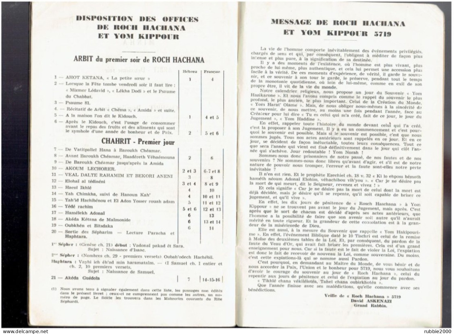 MAHZOR DE ROCH HACHANA YOM KIPPOUR 1956 TRADUCTION FRANCAISE DES POESIES RECITEES SUIVANT LE RITE A ORAN JUIF JUDAICA - Religion