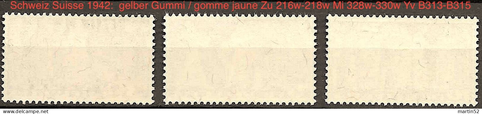 Schweiz Suisse 1942: Gelber Gummi+papier Et Gomme Jaune Zu 216w-218w Mi 328w-330w Yv B313-B315 ** MNH (Zu CHF 260.00) - Ongebruikt