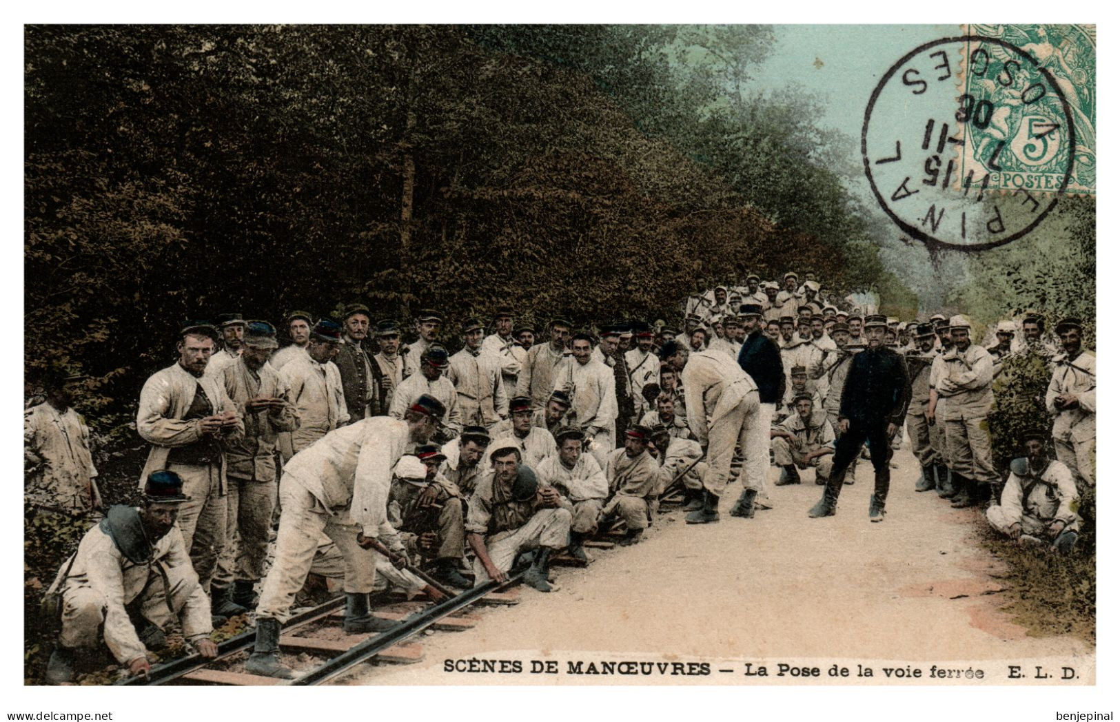 Scènes De Manœuvre - La Pose De La Voie Ferrée (colorisée, Postée à Epinal) - Manoeuvres