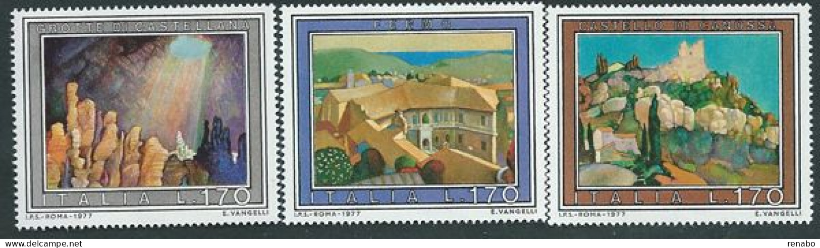 Italia 1977; Turistica: Castello Di Canossa, Fermo, Grotte Di Castellana. Serie Completa - 1971-80: Mint/hinged