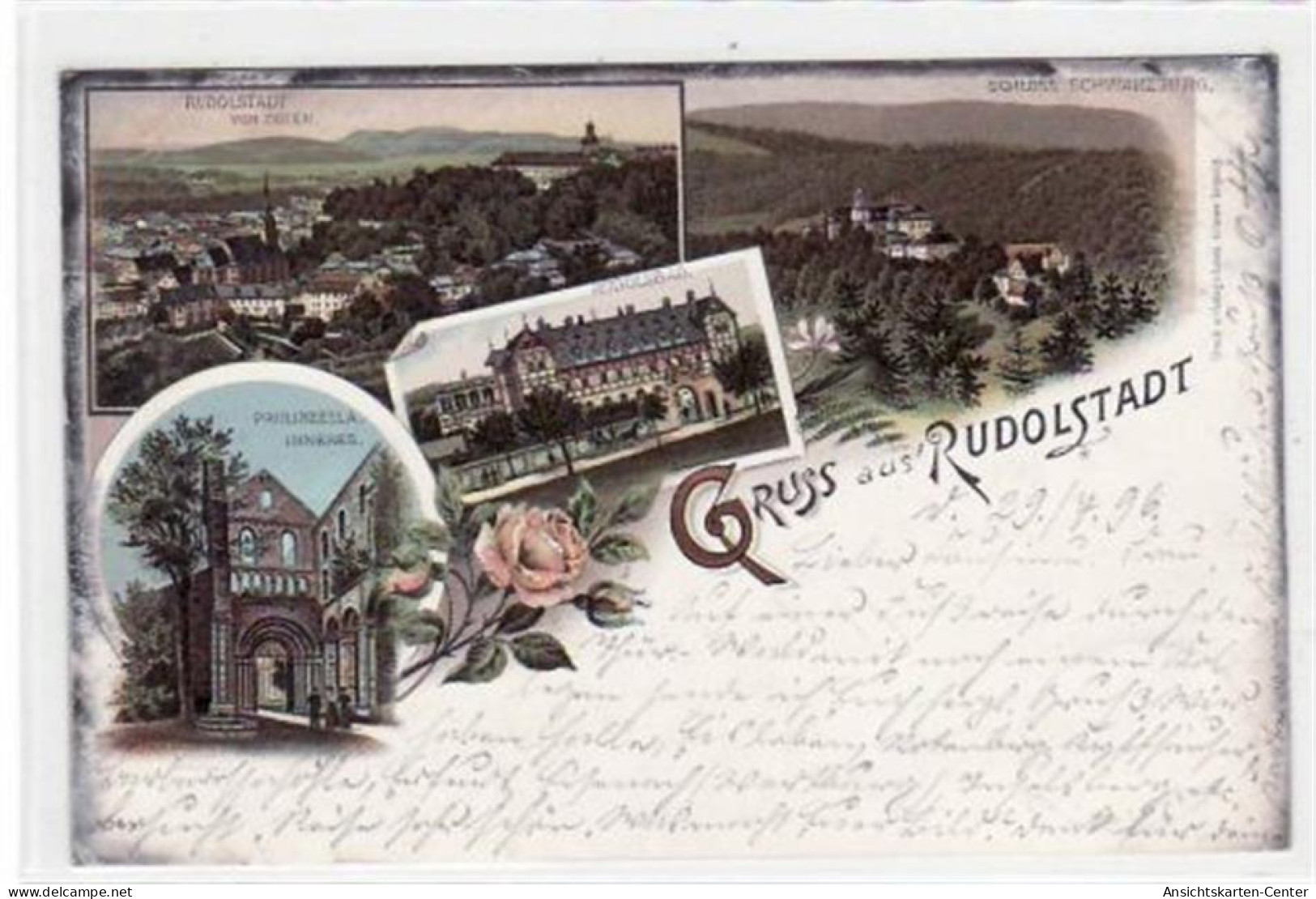 39018407 - Rudolstadt I. Thuer., Lithographie Mit Rudolsbad, Gesamtansicht Von Osten, Inneres Der Klosterruine Paulinze - Rudolstadt