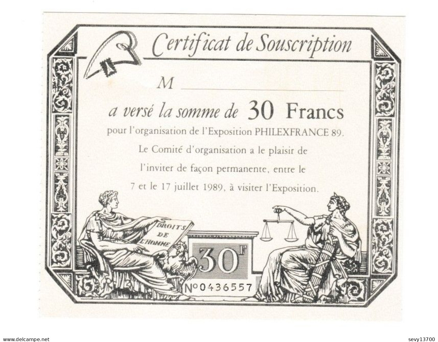 Déclaration Des Droits De L'homme YT 11 Certificat Souscription Et Bande YT 2605A - 1989 - Unused Stamps