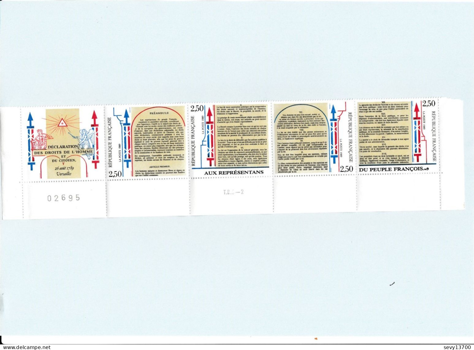 Déclaration Des Droits De L'homme YT 11 Certificat Souscription Et Bande YT 2605A - 1989 - Unused Stamps