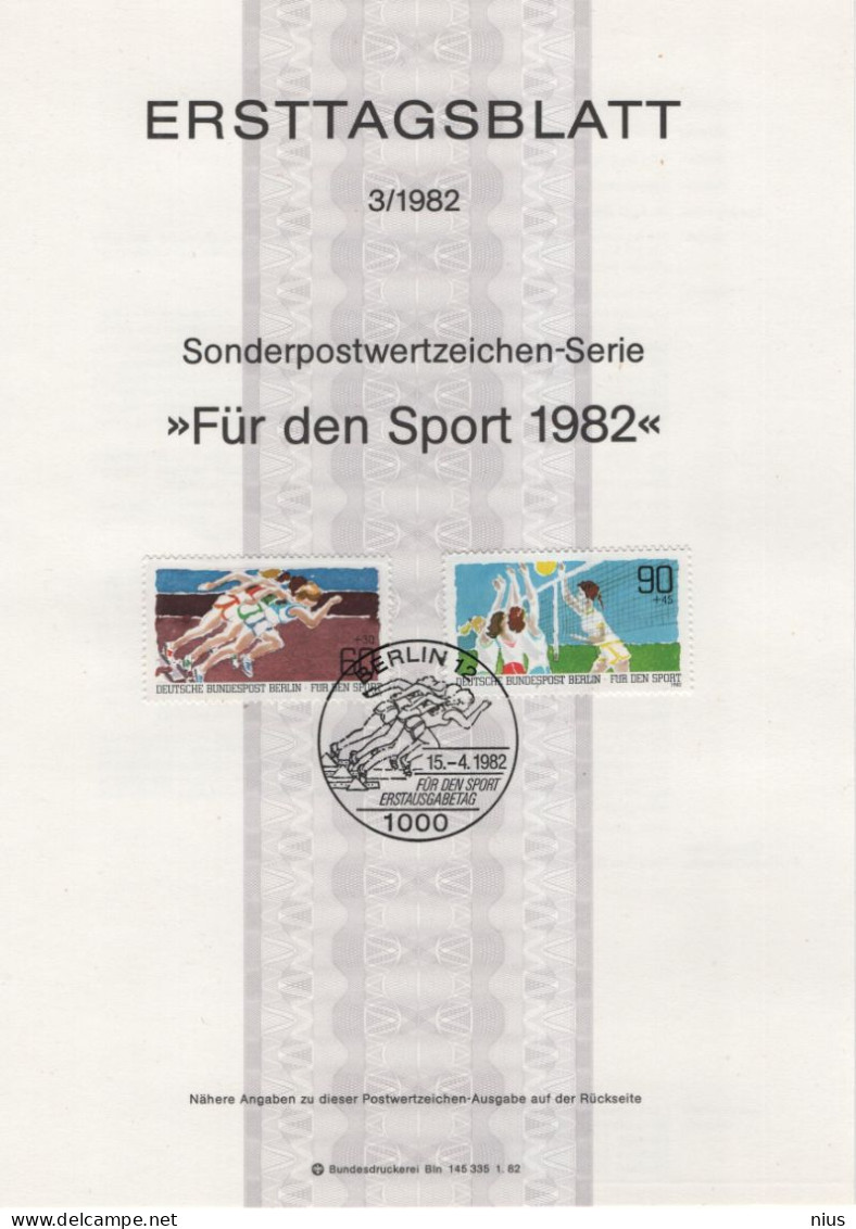 Germany Deutschland 1982-03 Fur Den Sport, Volleyball, Kurzstreckenlauf, Short Distance Running, Canceled In Berlin - 1981-1990
