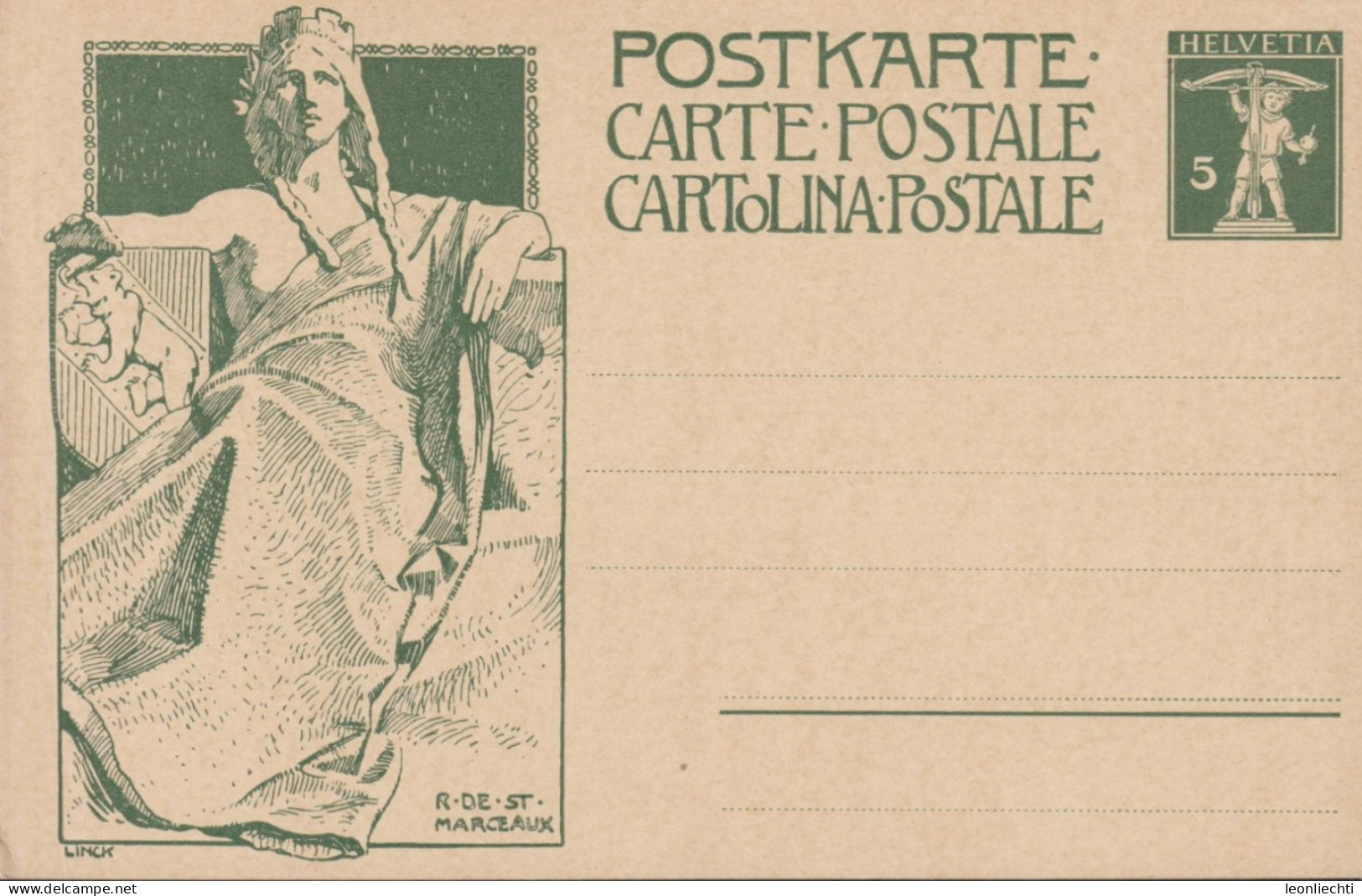 1909, Ganzsache Einweihung Des Weltpostdenkmals In Bern ** Zum: 48 5 Cts. Tell Knabe Grün Auf Gelblichem Karton - Ganzsachen