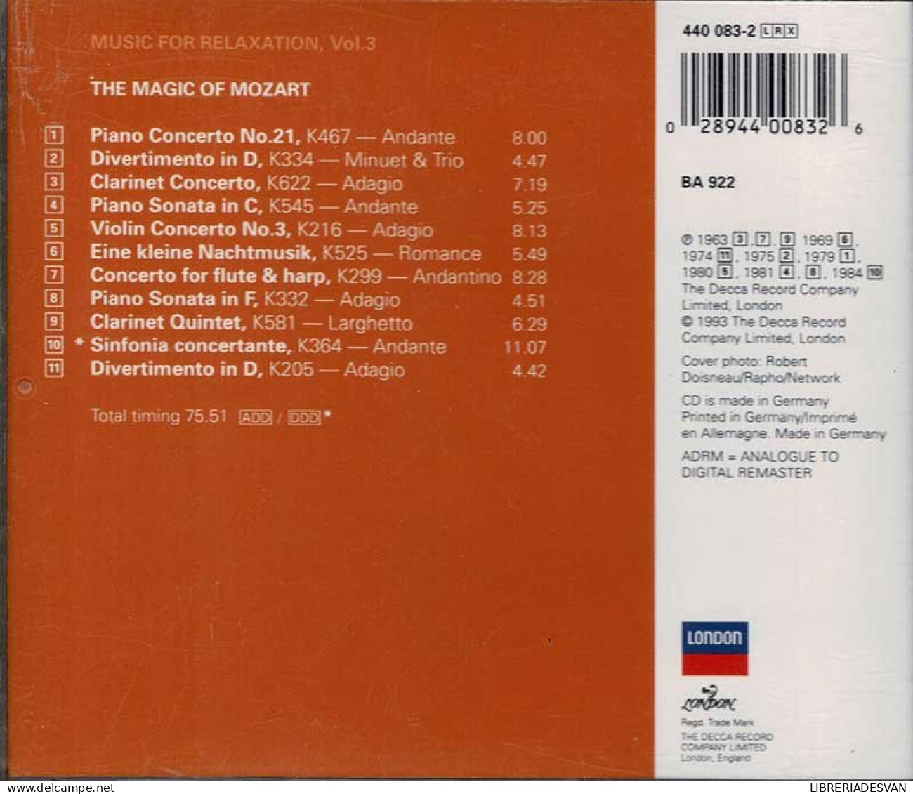 Music For Relaxation, Vol. 3: The Magic Of Mozart. CD - Classique