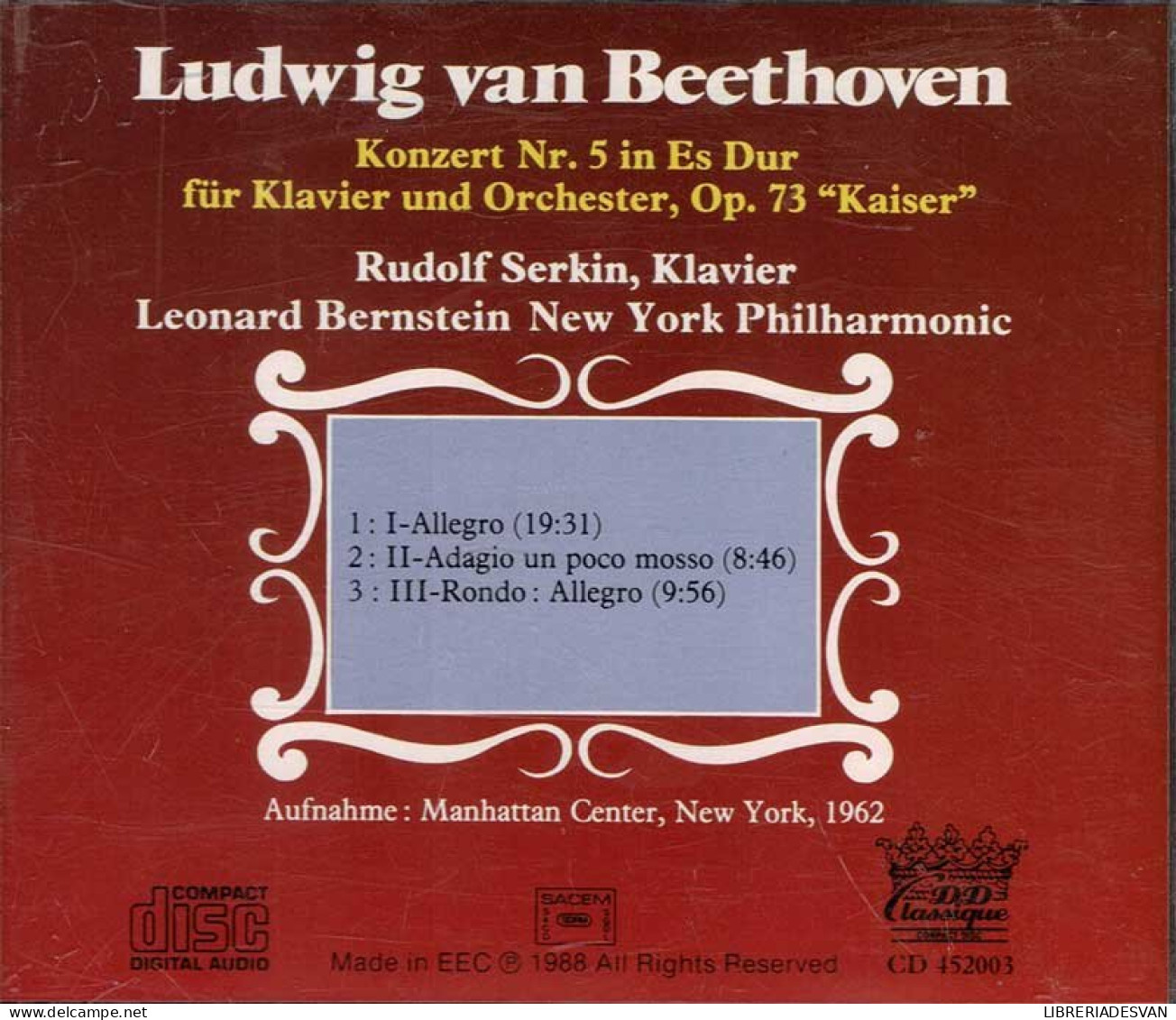 Ludwig Van Beethoven, Rudolf Serkin, Leonard Bernstein - Kaiser. CD - Clásica