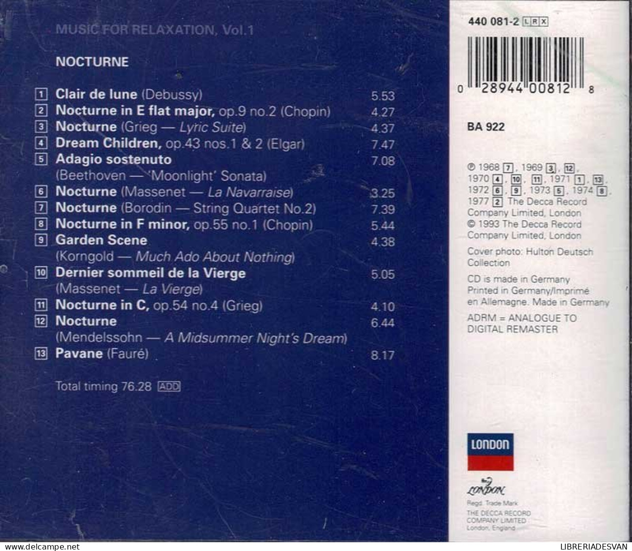 Music For Relaxation, Vol. 1: Nocturne. CD - Classica