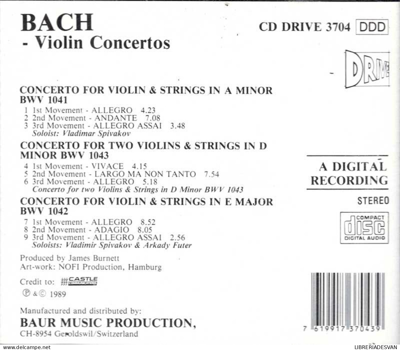 Johann Sebastian Bach - Violin Concertos. CD - Klassiekers