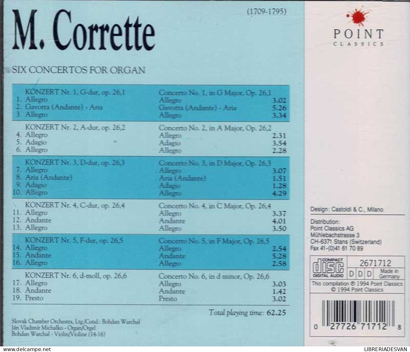 Michel Corrette - Six Concertos For Organ. CD - Klassik