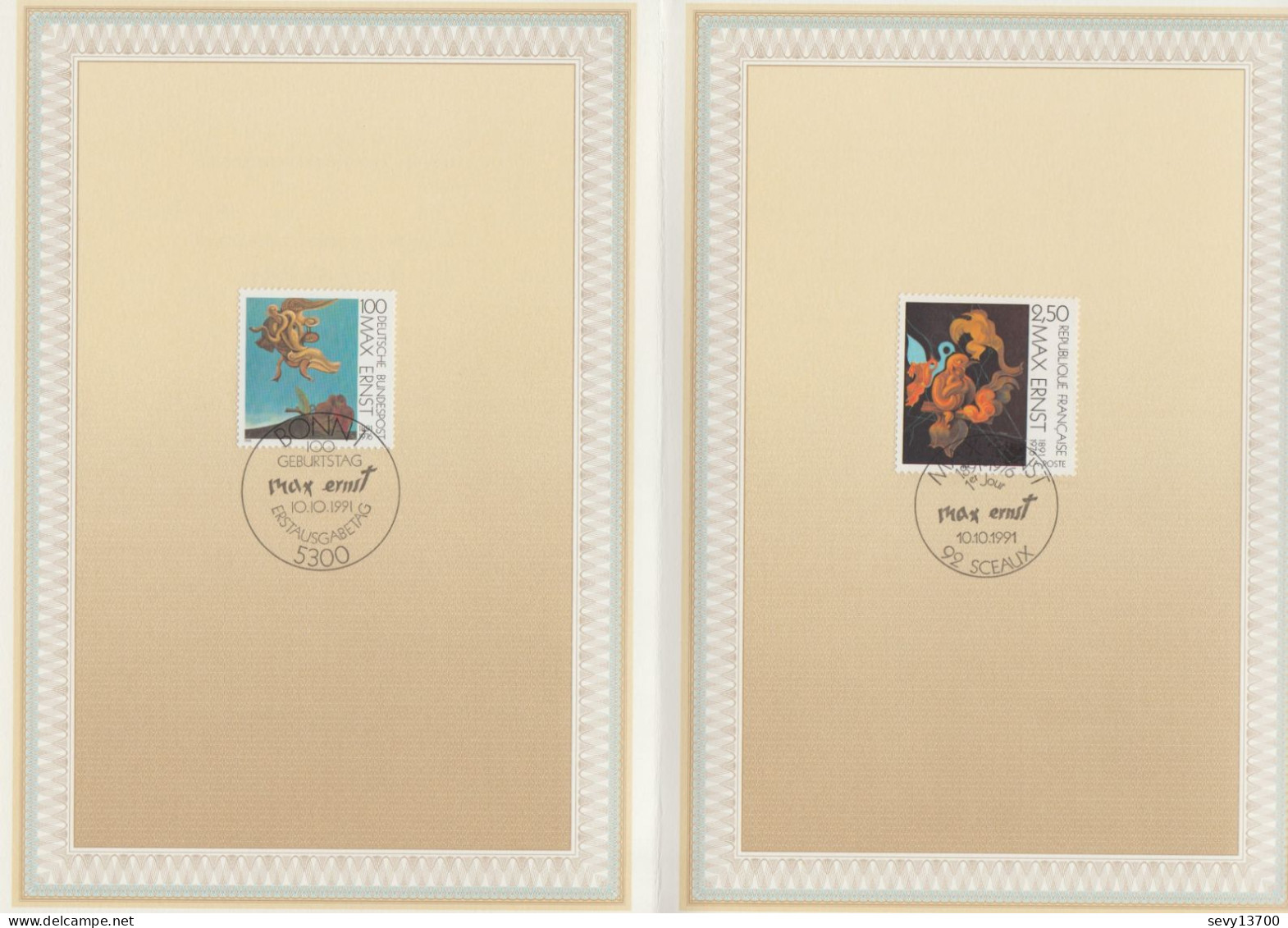 France 1991 - 2 Souvenirs Philatéliques Max Ernst - Foglietti Commemorativi