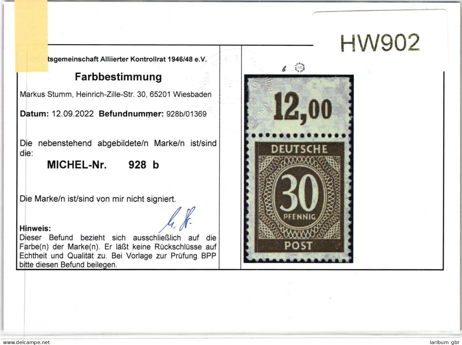 Alliierte Besetzung 928 B P OR Dgz Postfrisch Farbbestimmung Arge #HW902 - Andere & Zonder Classificatie