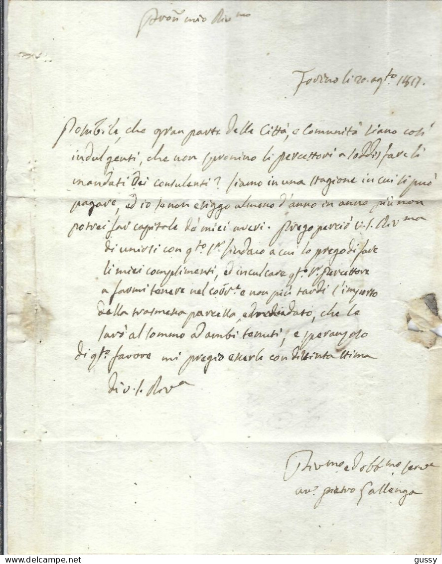 ITALIE Préphilatélie 1817: LAC De Torino Pour Vigone Taxée 2 - ...-1850 Voorfilatelie