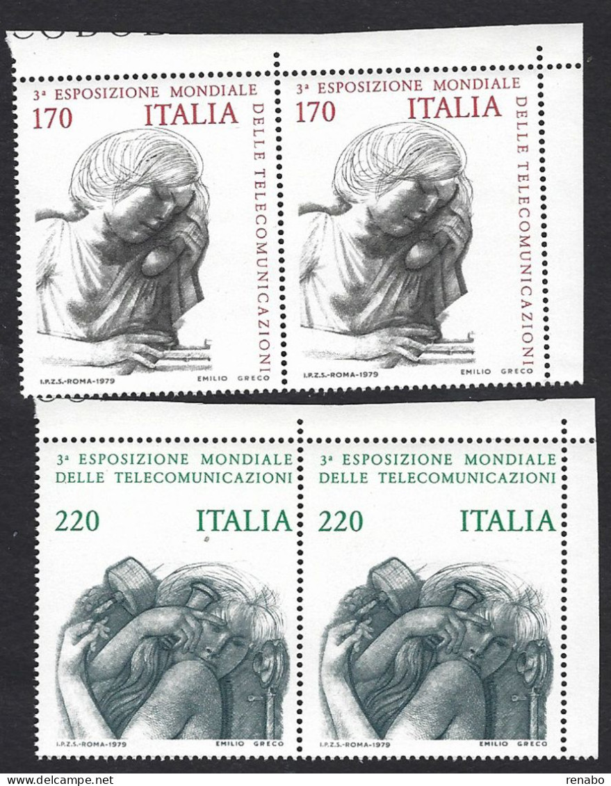 Italia 1979; Telecomunicazioni, Esposizione Mondiale. Serie Completa In Coppie D’angolo Con Bordo Accorciato. - 1971-80: Mint/hinged