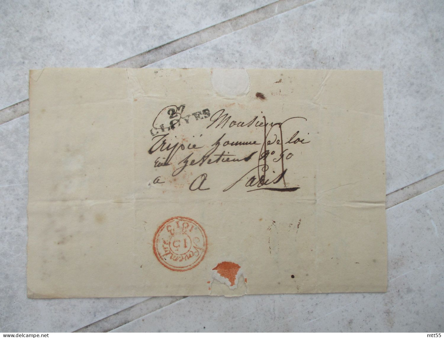 1813 CLYES 27 Marque Postale Lineair Lettre Pour Paris Taxee Timbre A Date Rouge Arrivee - 1801-1848: Voorlopers XIX