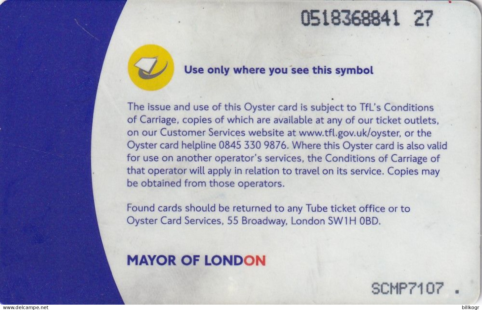 UK - Oyster Transport Card, Used - Autres & Non Classés