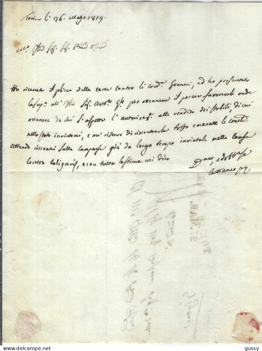 ITALIE Préphilatélie 1819: LAC De Torino Pour Vigone Taxée 4 - 1. ...-1850 Prefilatelia