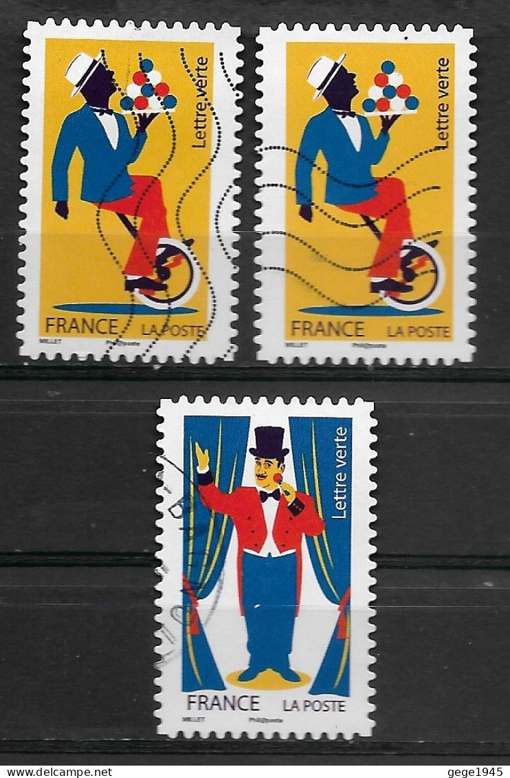 France 2017 Oblitéré Autoadhésif  N° 1482  ( 2 Exemplaires  Avec  Décalages )  &  N° 1488 ( 1 Ex )   "  Le  Cirque   " - Used Stamps