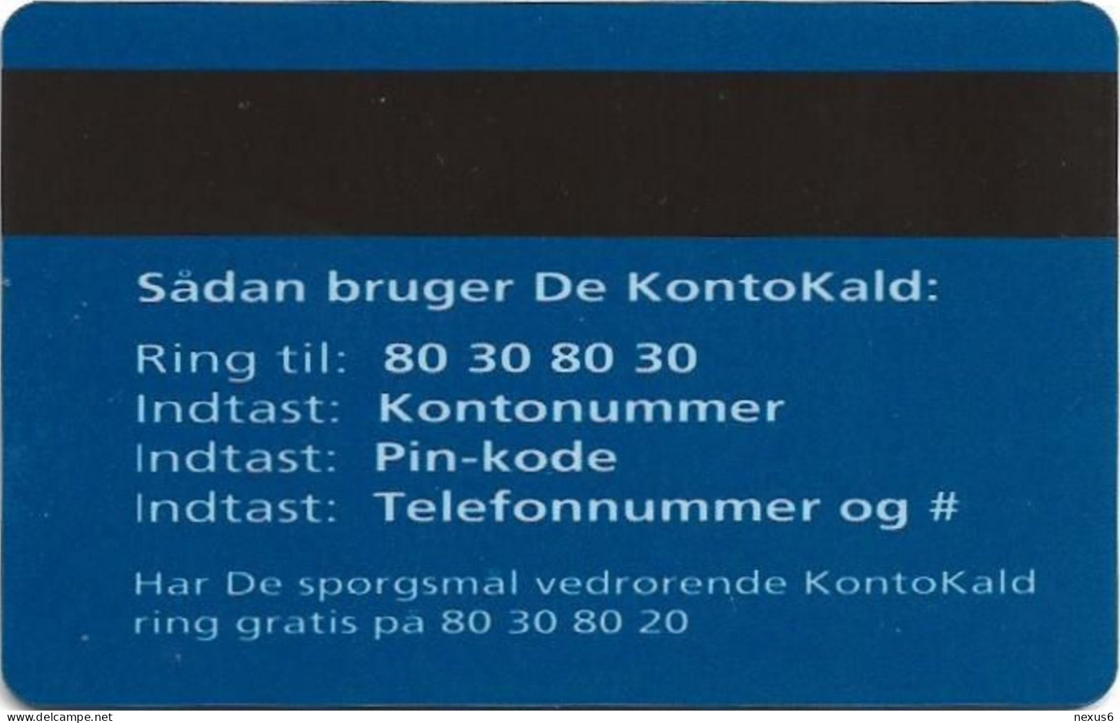 Denmark - Tele Danmark - KON-DEN-003 - Kontokald (Blue) Magnetic Creditcard, Used - Dinamarca