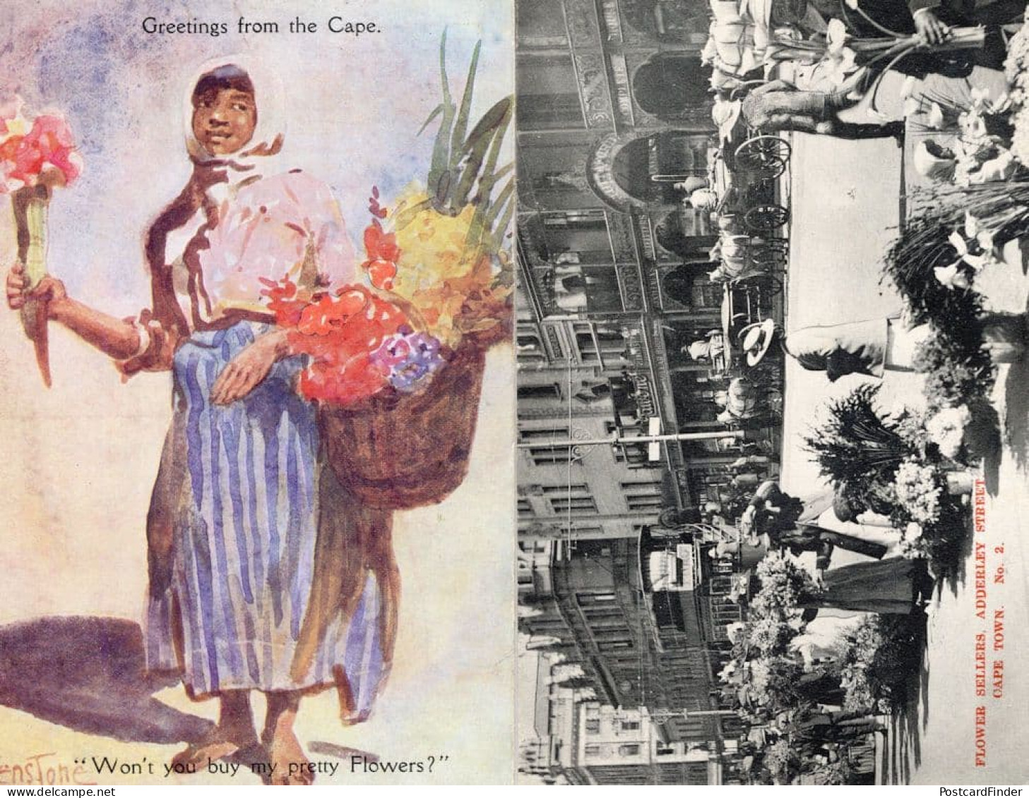 Cape Town South Africa Adderley Street 2x Flower Seller Postcard S - Sin Clasificación