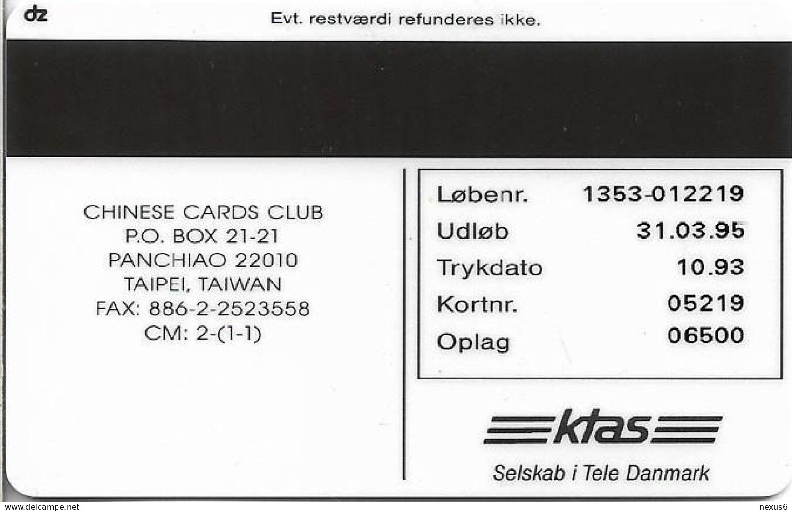 Denmark - KTAS - Taiwan District Athletic Sports - TDKP038 - 10.1993, 5kr, 6.500ex, Used - Dinamarca