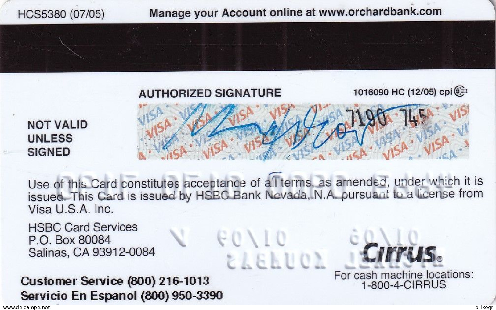 USA - Fish, HSBC Platinum Visa, 07/05, Used - Tarjetas De Crédito (caducidad Min 10 Años)