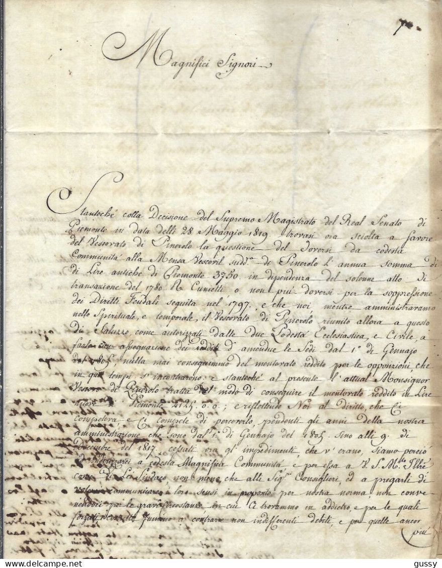 ITALIE Préphilatélie 1820: LAC De Saluzzo Pour Pinerolo Taxée 4 - ...-1850 Préphilatélie