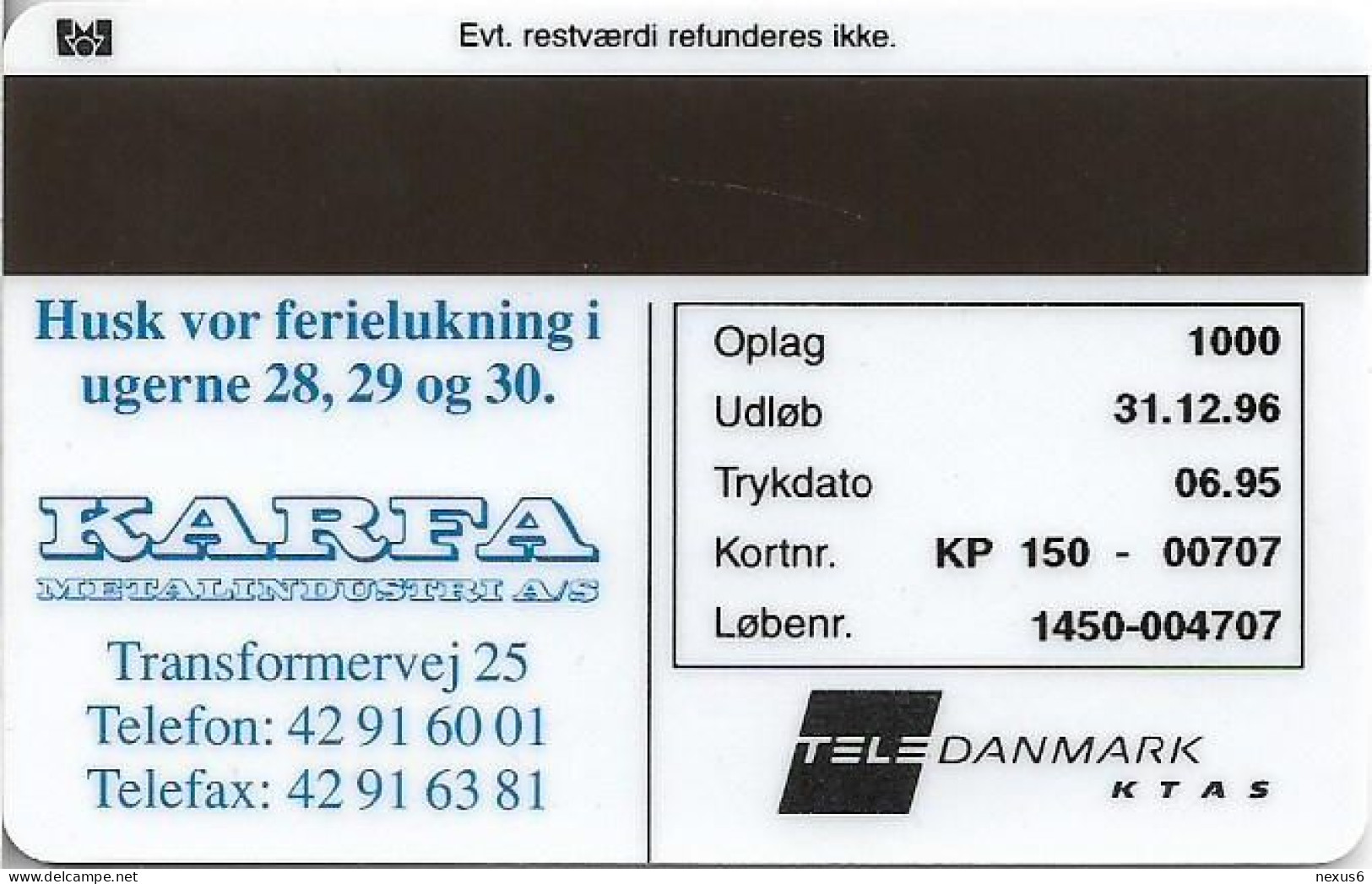 Denmark - KTAS - Karfa - TDKP150 - 06.1995, 10kr, 1.000ex, Used - Denmark
