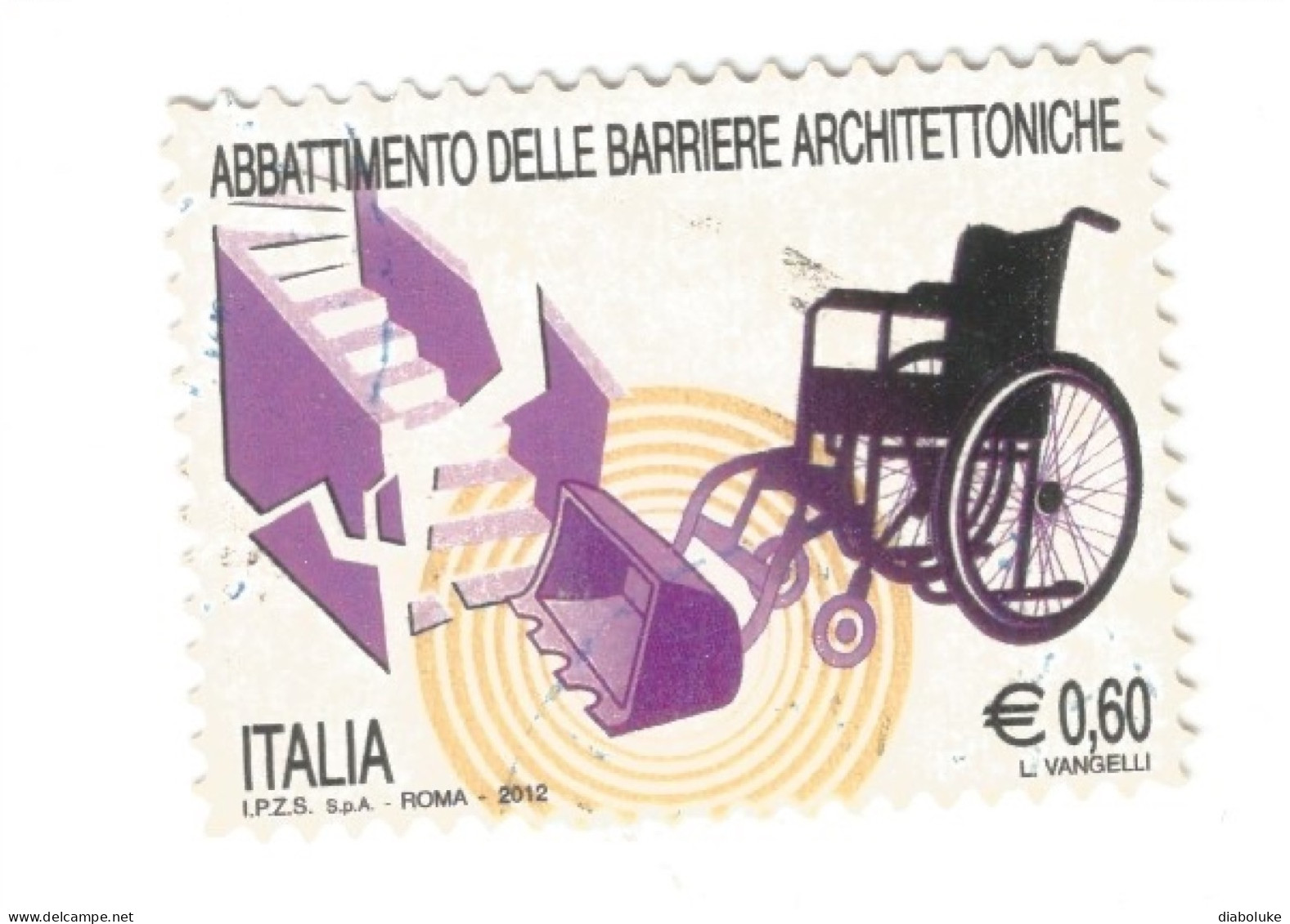 (REPUBBLICA ITALIANA) 2012, ABBATTIMENTO DELLE BARRIERE ARCHITETTONICHE - Serie Di 1 Francobollo Usato - 2011-20: Usados