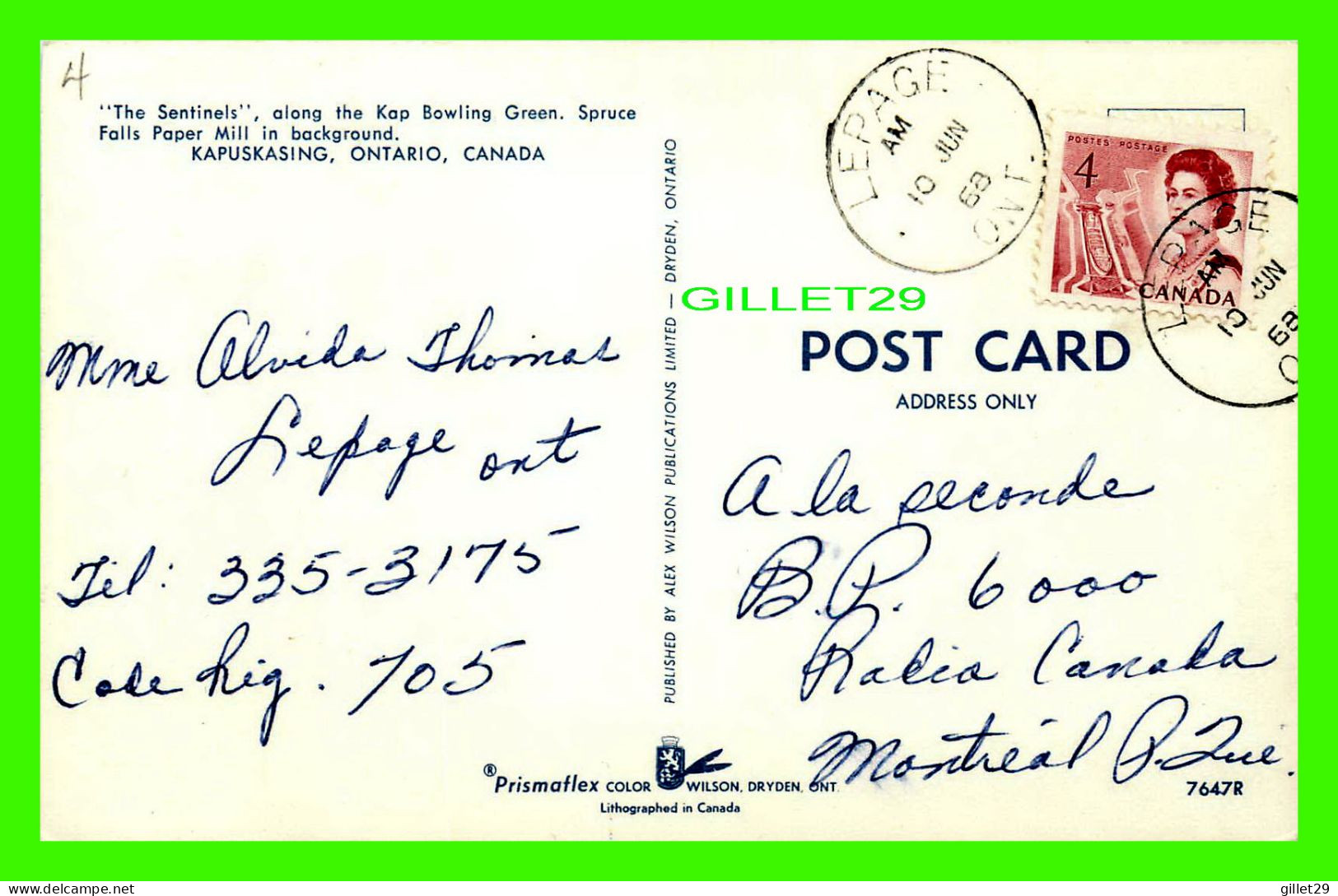 KAPUSKASING, ONTARIO - THE SENTINELS ALONG THE KAP BOWLING GREEN - SPRUCE FALL PAPER MILL - TRAVEL IN 1958 - - Altri & Non Classificati