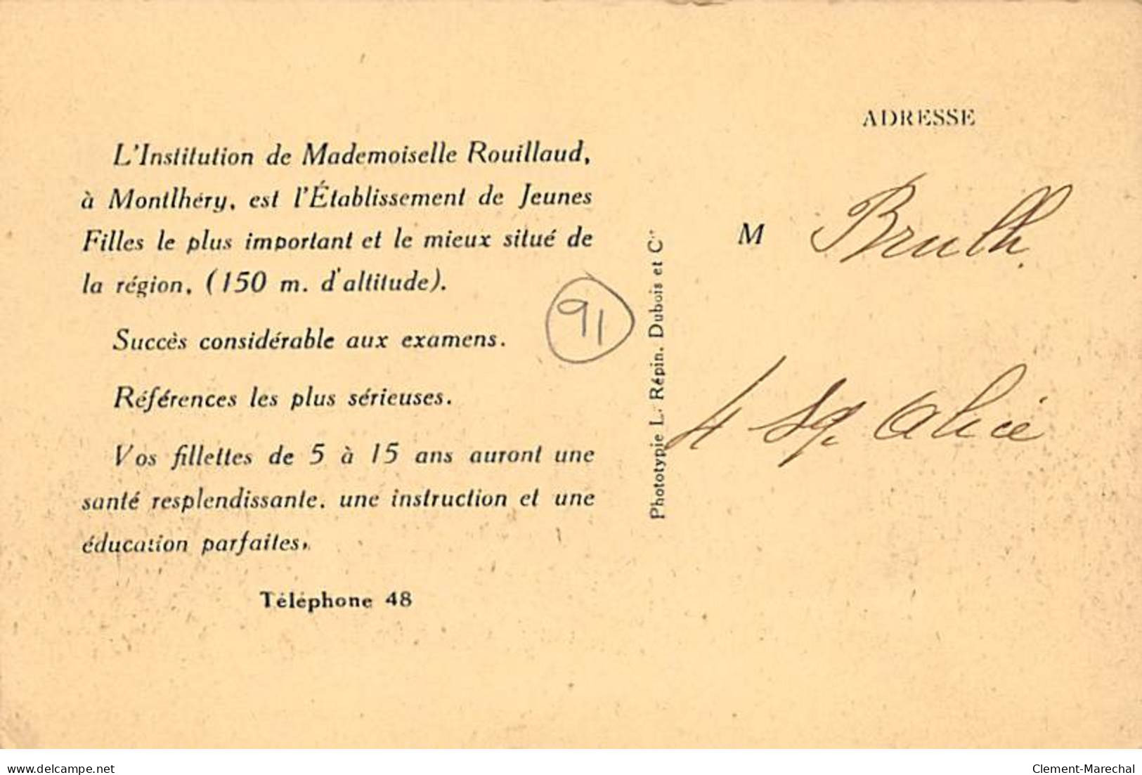 MONTLHERY - Institution De Mademoiselle ROUILLAUD - Très Bon état - Montlhery