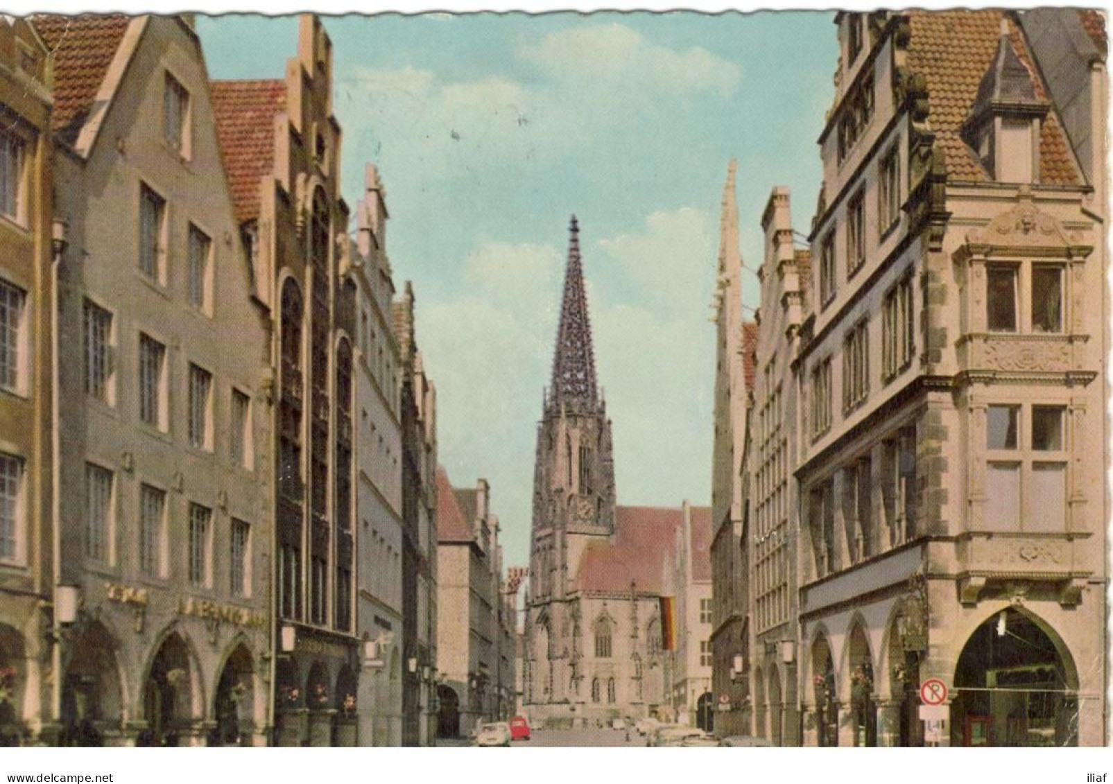 Germany. Münster-a City In North Rhine-Westphalia. Prinzipalmarkt Und St. Lamberti. Illustrated View Posted Postcard - Münster