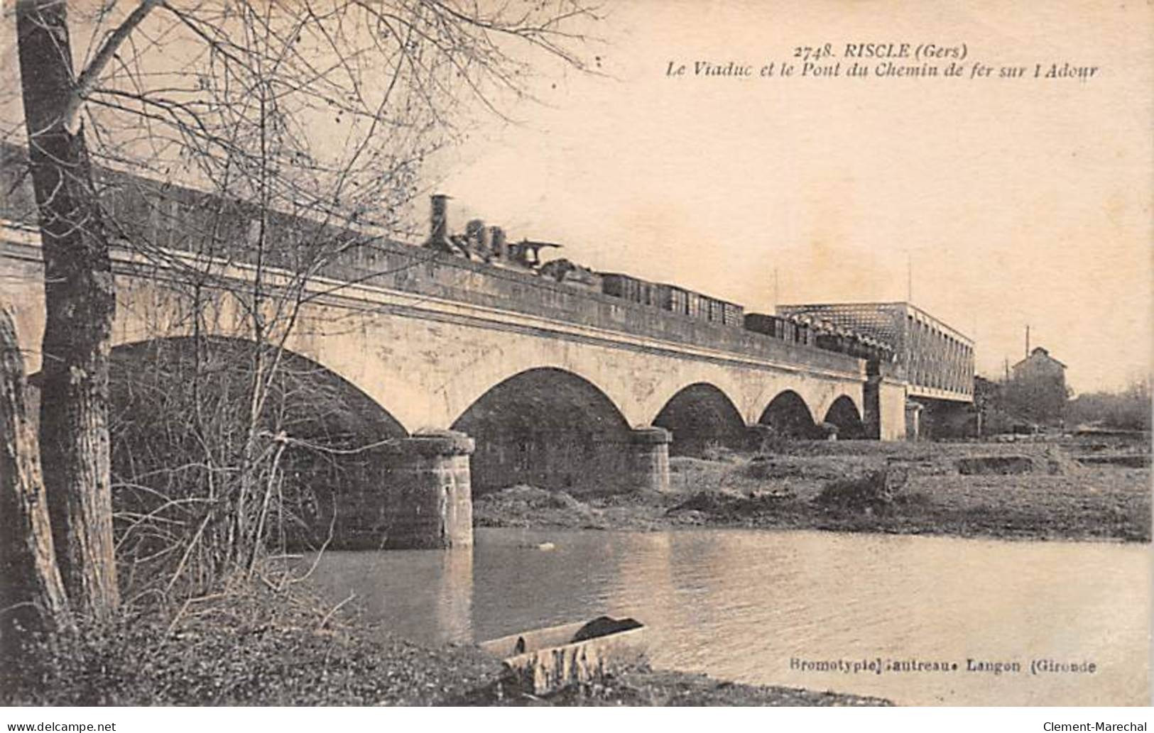 RISCLE - Le Viaduc Et Le Pont Du Chemin De Fer Sur L'Adour - état - Riscle