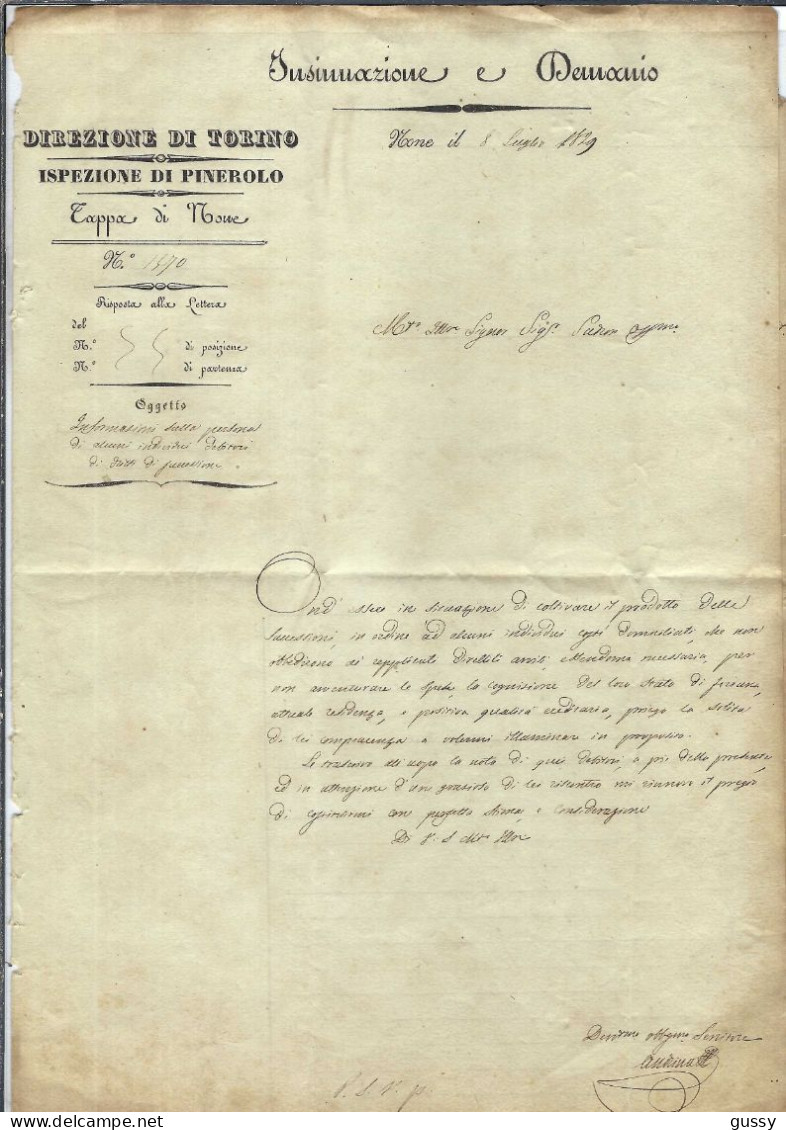 ITALIE Préphilatélie 1829: LAC Officielle De None Pour Cumiana En Franchise - 1. ...-1850 Prefilatelia