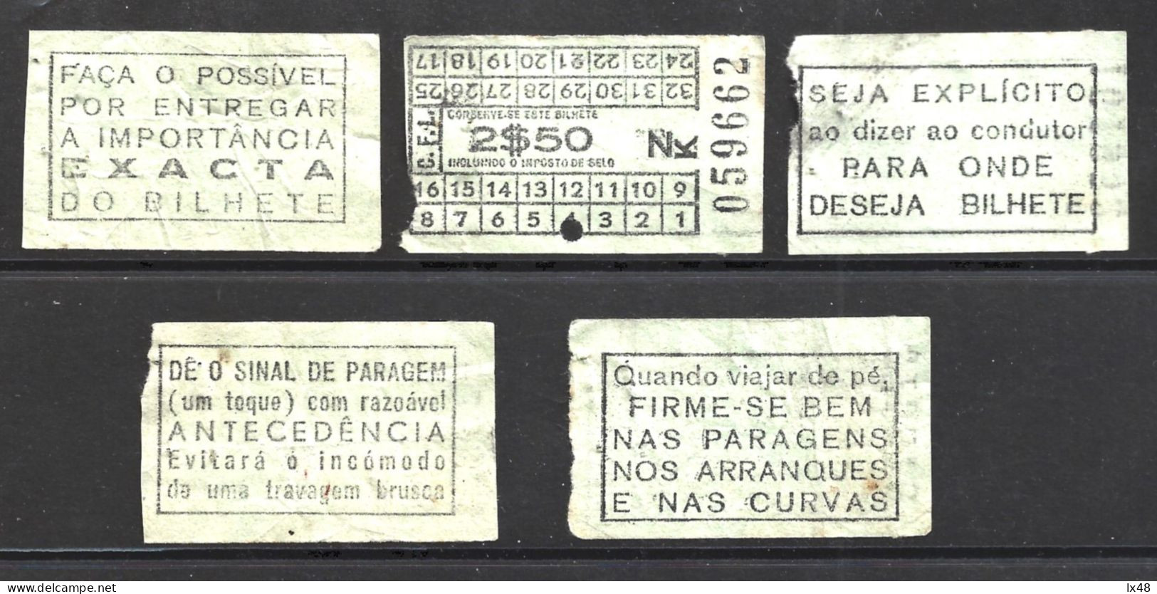 Tickets For Lisbon Railways From Carris 1950. 5 Advice Tickets For Traveling On Trams. 5 Bilhetes Da Carris De Lisboa De - Europe