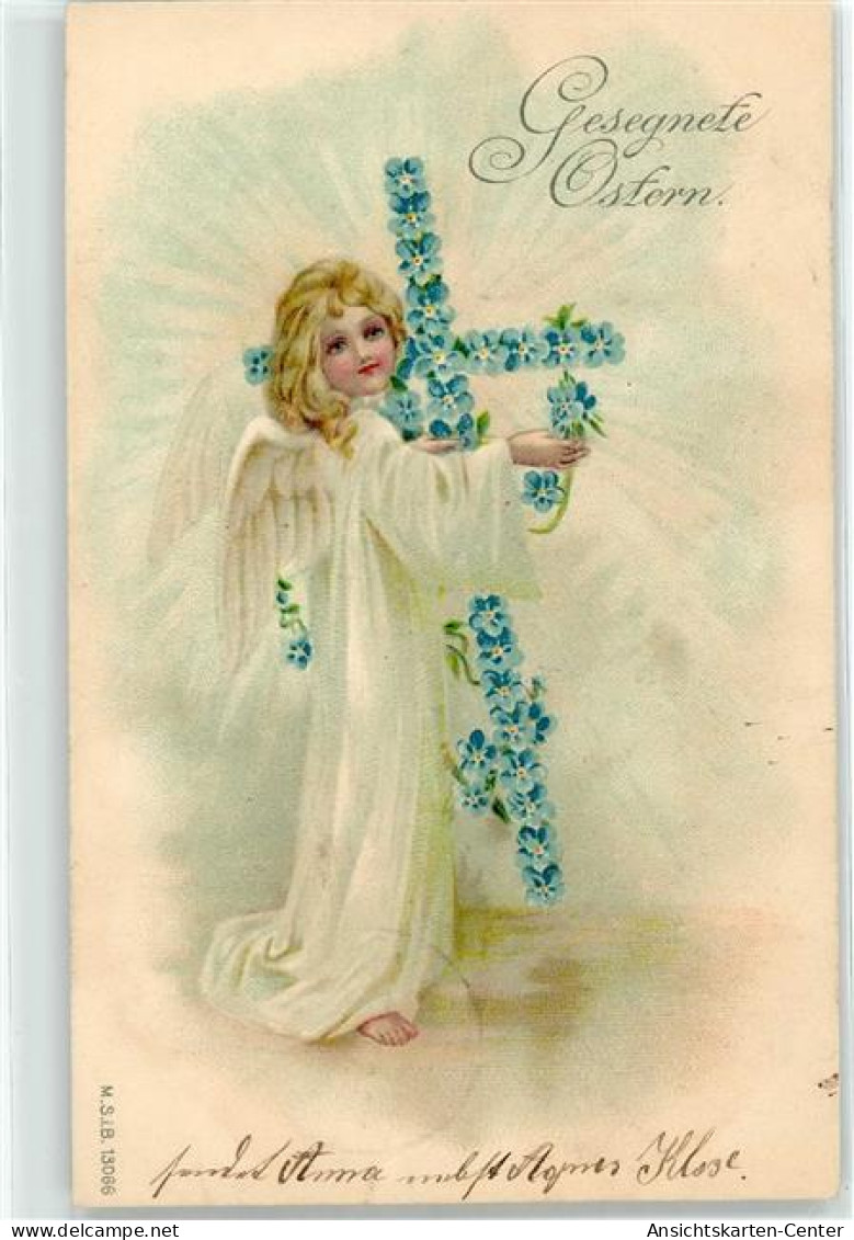 51634007 - Engel Kreuz Blumen Ostergruss - Easter
