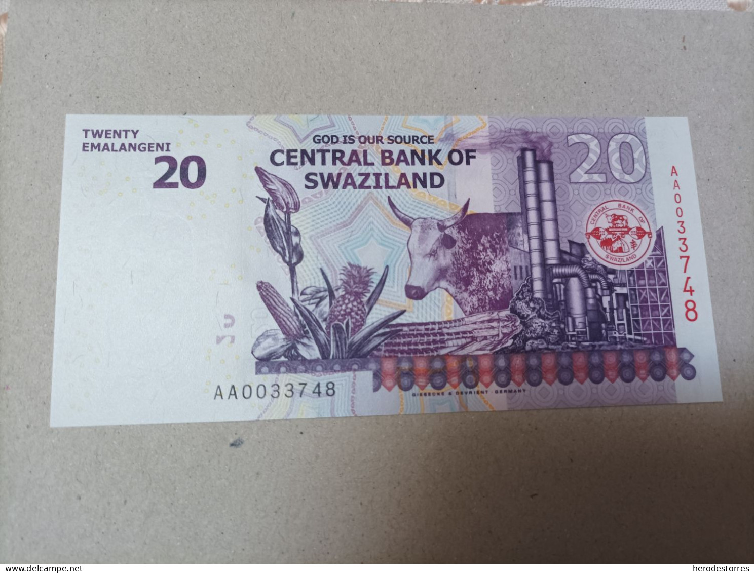 Billete Swaziland, 20 Emalangeni, Serie AA0033748, Año 2010, UNC - Swaziland