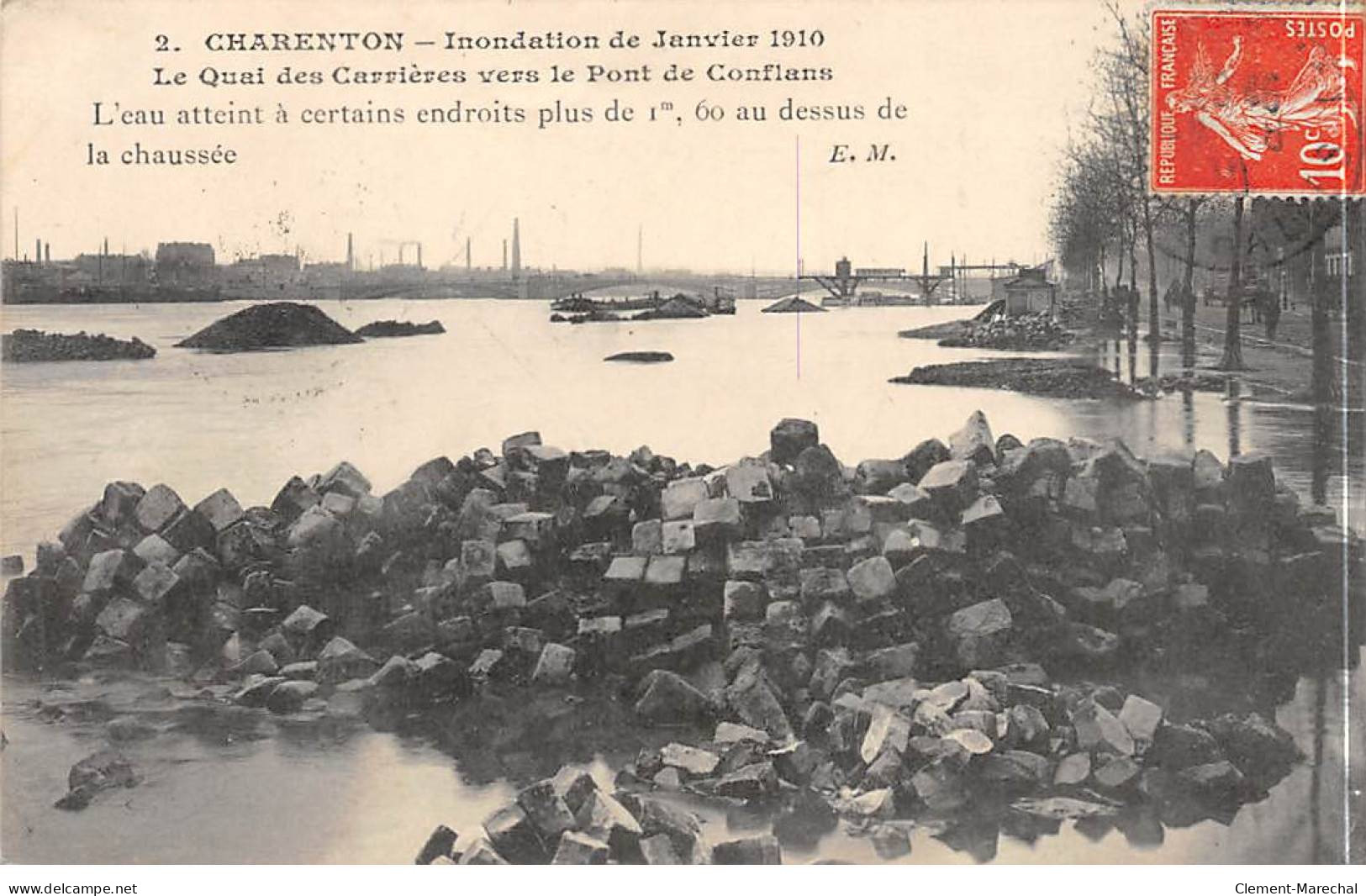 CHARENTON - Inondation De Janvier 1910 - Le Quai Des Carrières Vers Le Pont De Conflans - Très Bon état - Charenton Le Pont