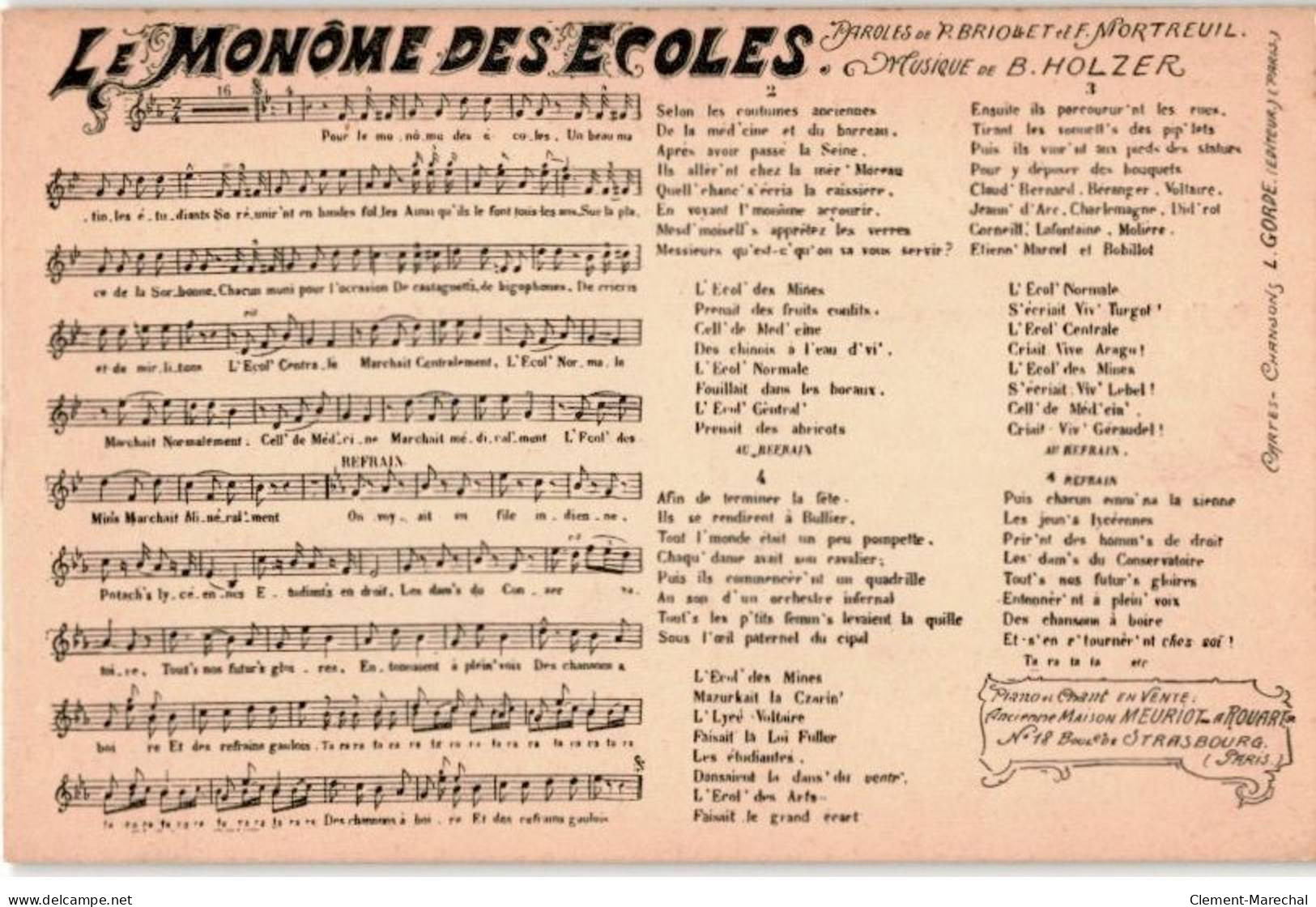 CHANSONS: Le Monôme Des écoles - Très Bon état - Musique Et Musiciens