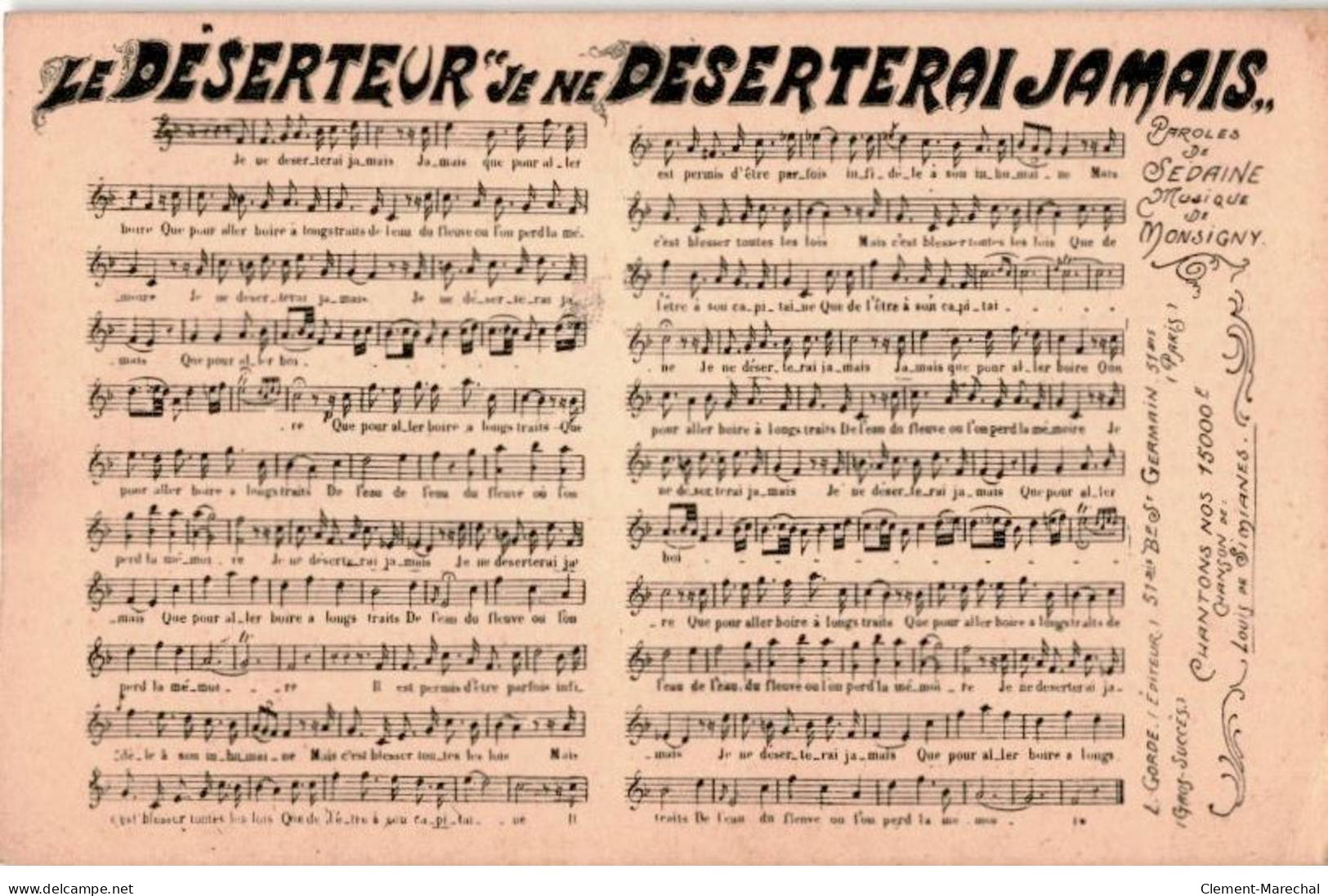 CHANSONS: Le Déserteur Je Ne Deserterai Jamais - Très Bon état - Music And Musicians
